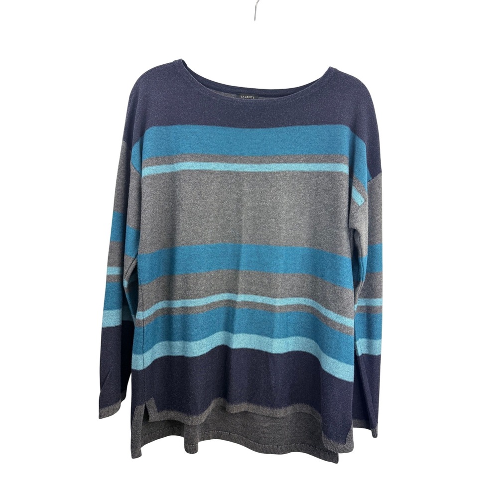 Talbots Womens Striped Boat Neck Long Sleeve Sweater Blue‎ Gray Size L